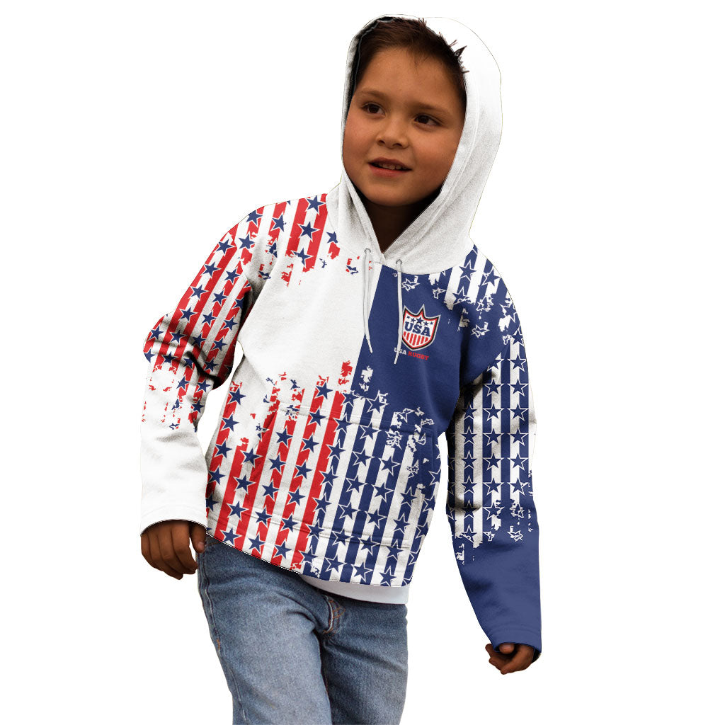 2026 Rugby Nations Series Custom United States Kid Hoodie Red Star And Stripes Pattern