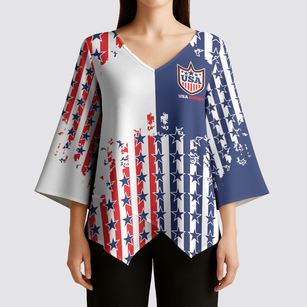 2026 Rugby Nations Series Custom United States Kimono Sleeve Blouse Red Star And Stripes Pattern