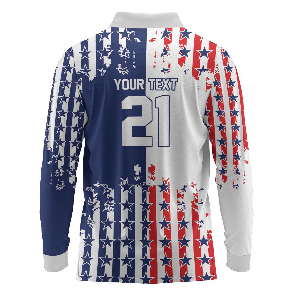 2026 Rugby Nations Series Custom United States Long Sleeve Polo Shirt Red Star And Stripes Pattern