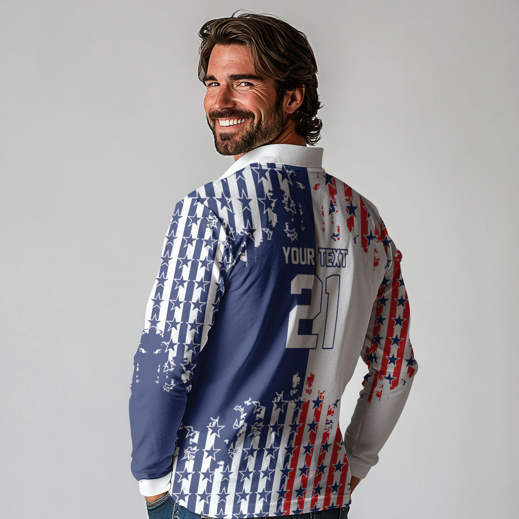 2026 Rugby Nations Series Custom United States Long Sleeve Polo Shirt Red Star And Stripes Pattern