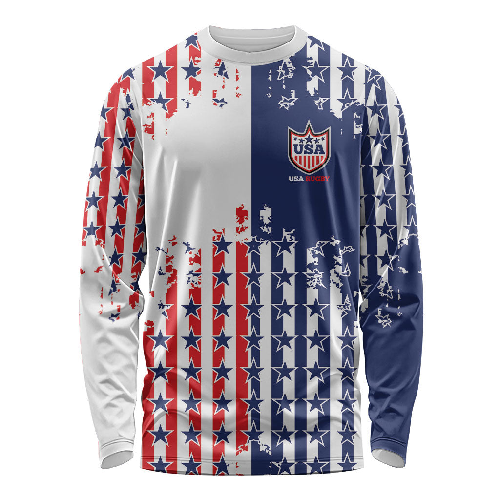2026 Rugby Nations Series Custom United States Long Sleeve Shirt Red Star And Stripes Pattern