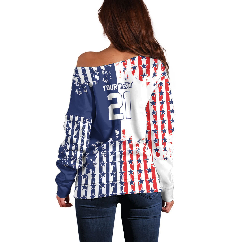 2026 Rugby Nations Series Custom United States Off Shoulder Sweater Red Star And Stripes Pattern