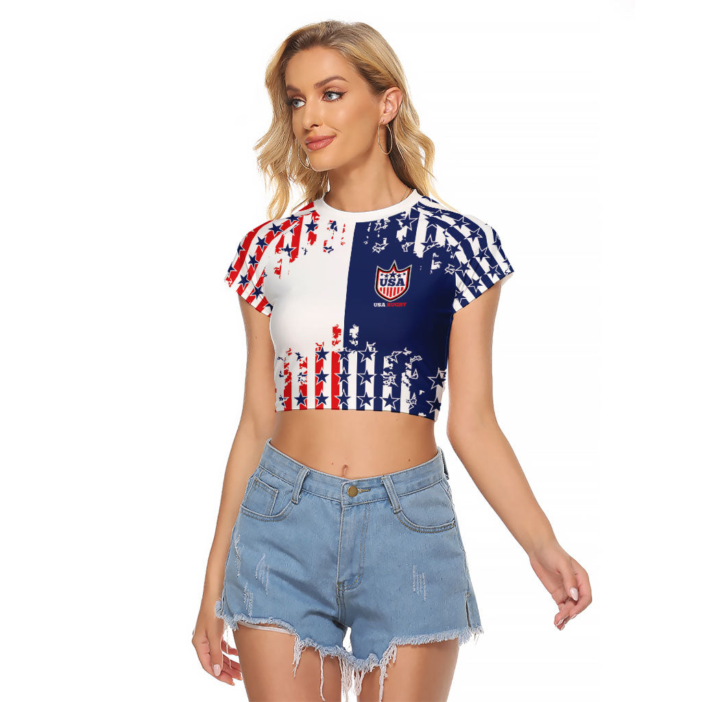 2026 Rugby Nations Series Custom United States Raglan Cropped T Shirt Red Star And Stripes Pattern