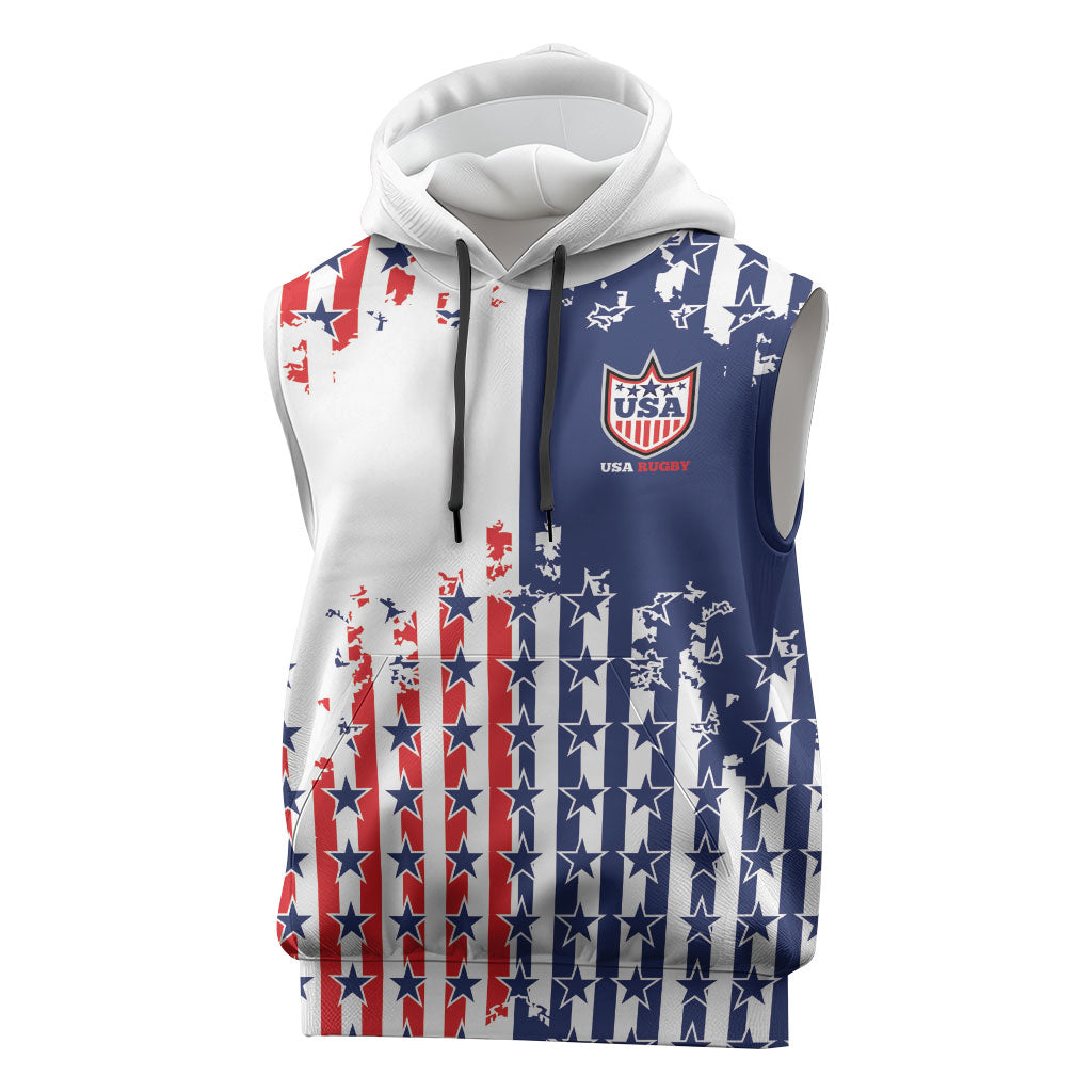2026 Rugby Nations Series Custom United States Sleeveless Hoodie Red Star And Stripes Pattern