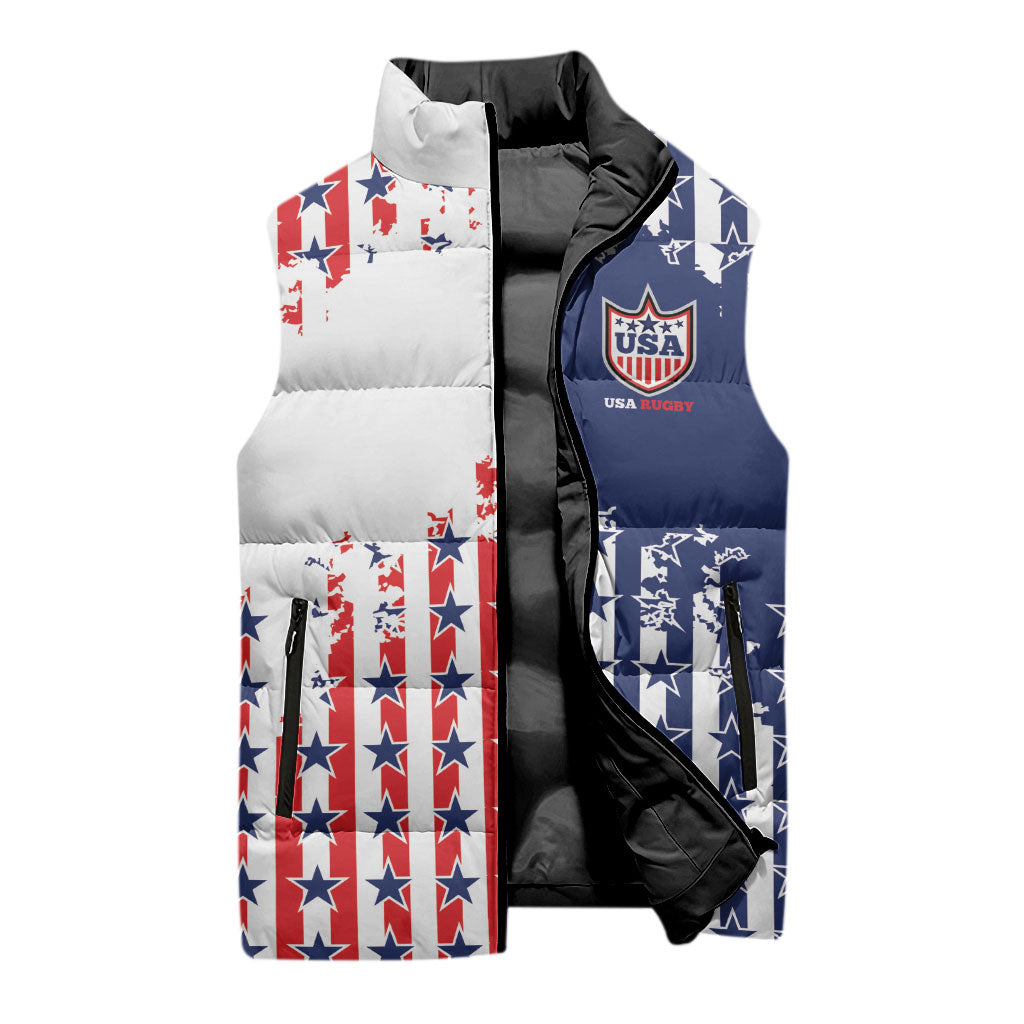 2026 Rugby Nations Series Custom United States Sleeveless Puffer Jacket Red Star And Stripes Pattern