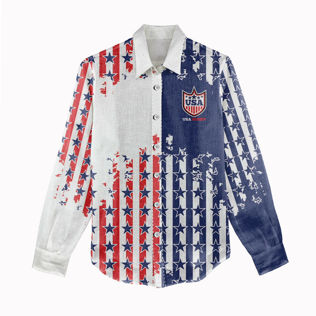 2026 Rugby Nations Series Custom United States Women Casual Shirt Red Star And Stripes Pattern