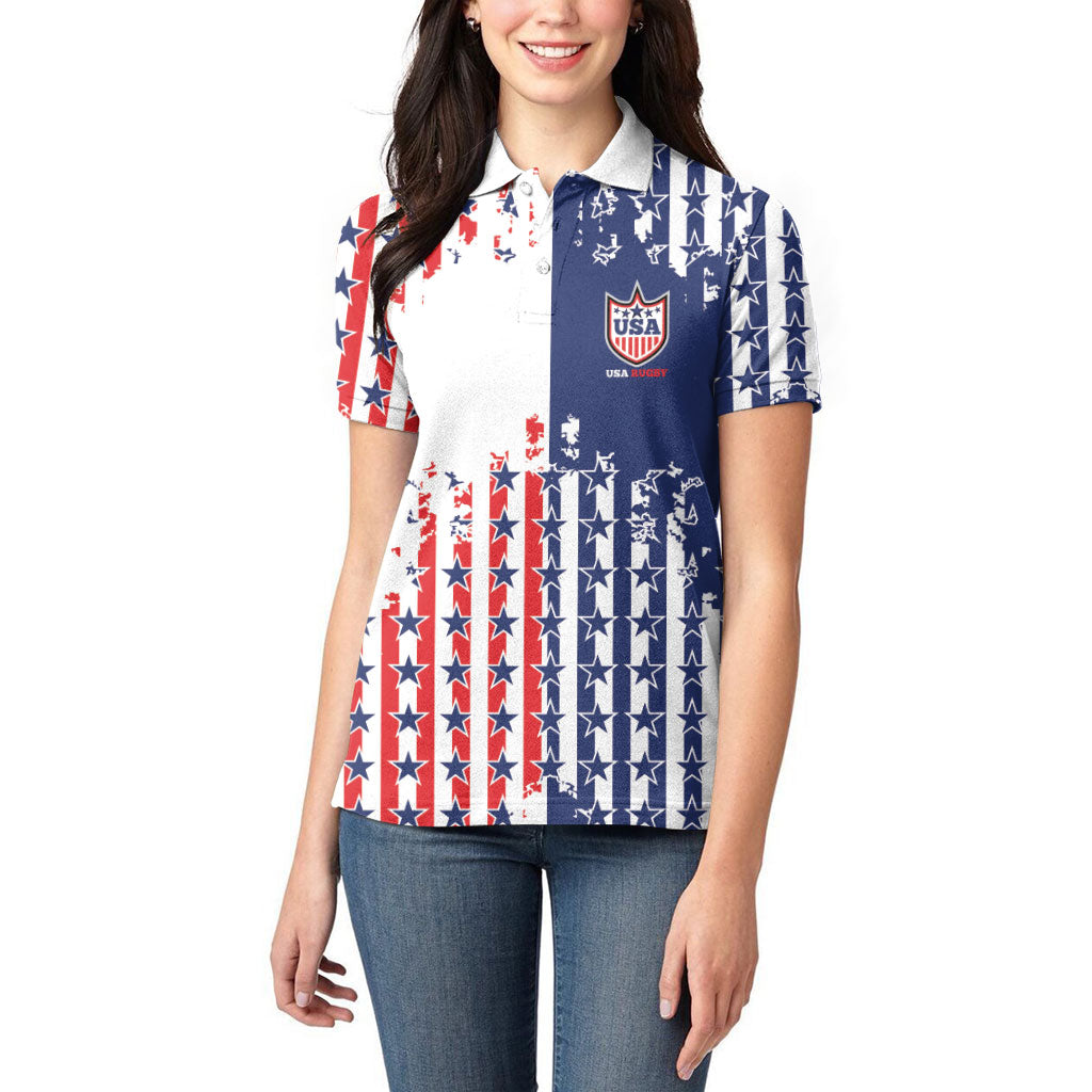 2026 Rugby Nations Series Custom United States Women Polo Shirt Red Star And Stripes Pattern