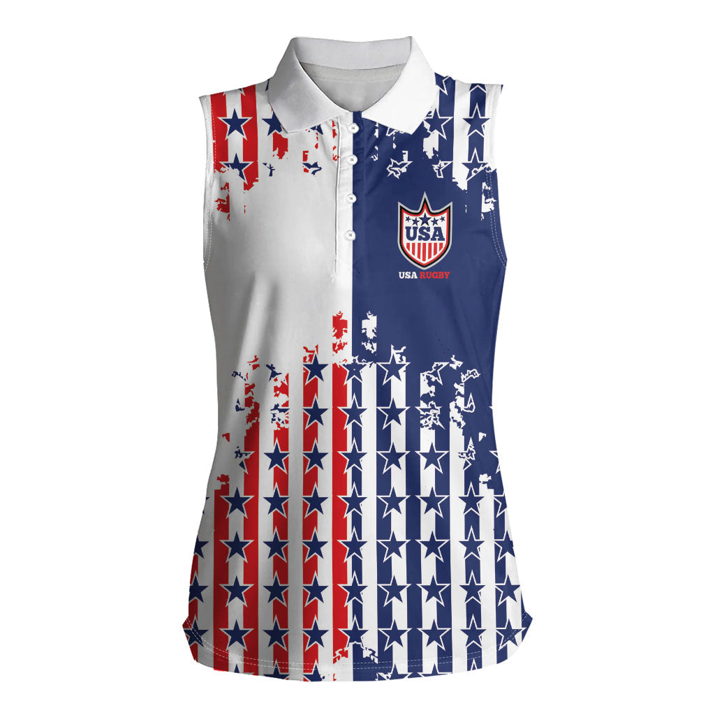 2026 Rugby Nations Series Custom United States Women Sleeveless Polo Shirt Red Star And Stripes Pattern