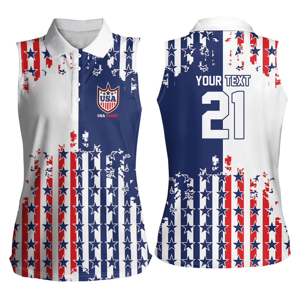 2026 Rugby Nations Series Custom United States Women Sleeveless Polo Shirt Red Star And Stripes Pattern