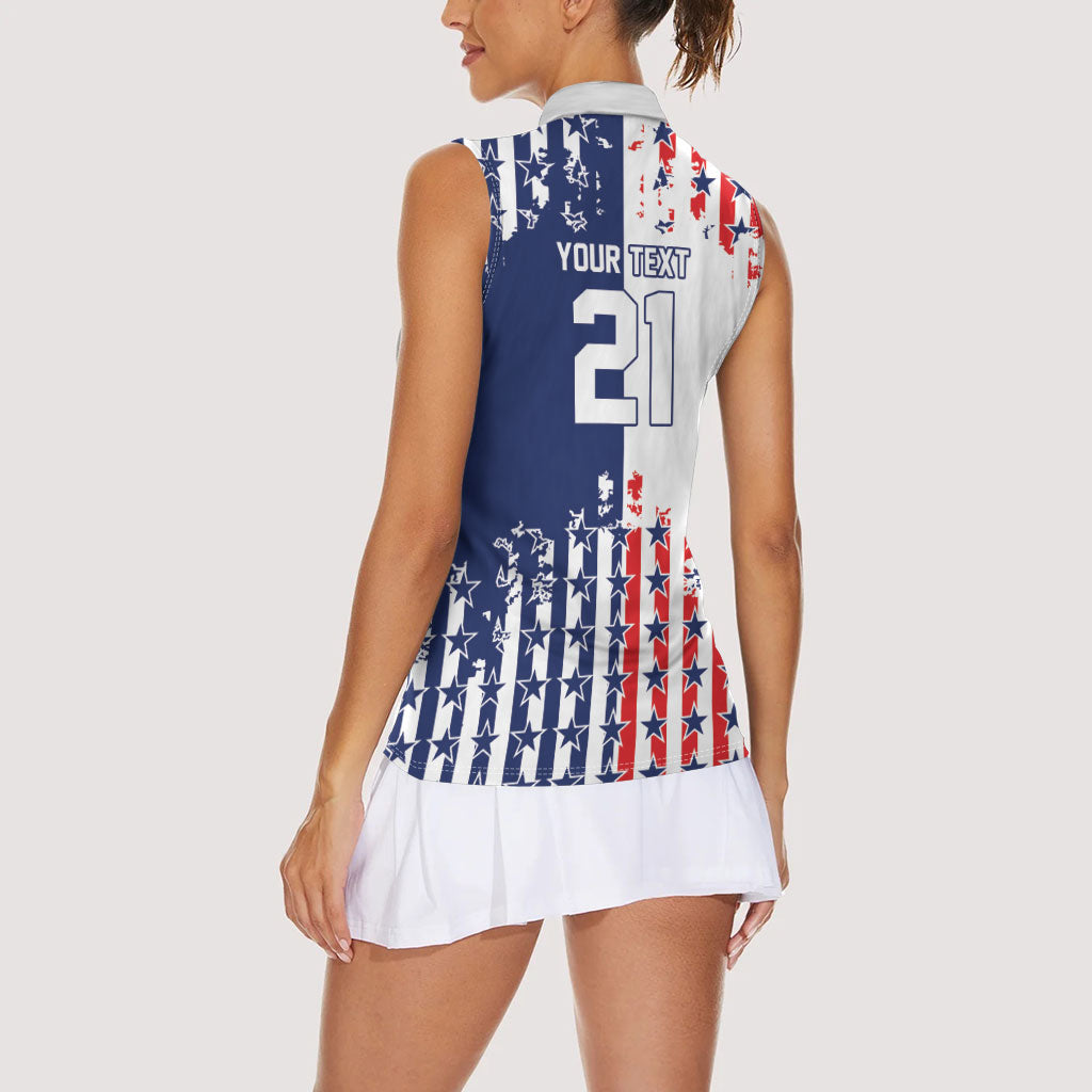 2026 Rugby Nations Series Custom United States Women Sleeveless Polo Shirt Red Star And Stripes Pattern