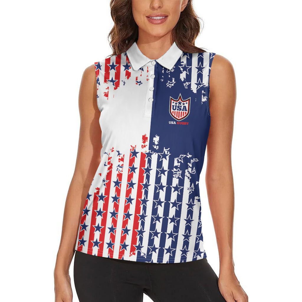 2026 Rugby Nations Series Custom United States Women Sleeveless Polo Shirt Red Star And Stripes Pattern