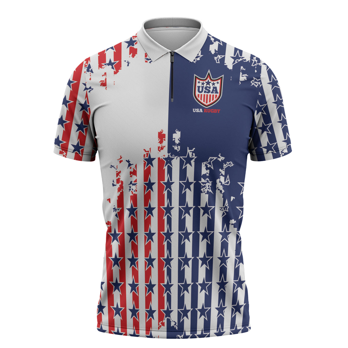 2026 Rugby Nations Series Custom United States Zipper Polo Shirt Red Star And Stripes Pattern