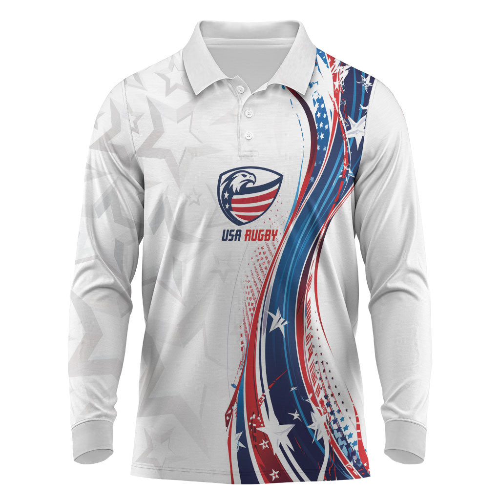 2026 Rugby Nations Series Custom United States Long Sleeve Polo Shirt Bald Eagle Heritage