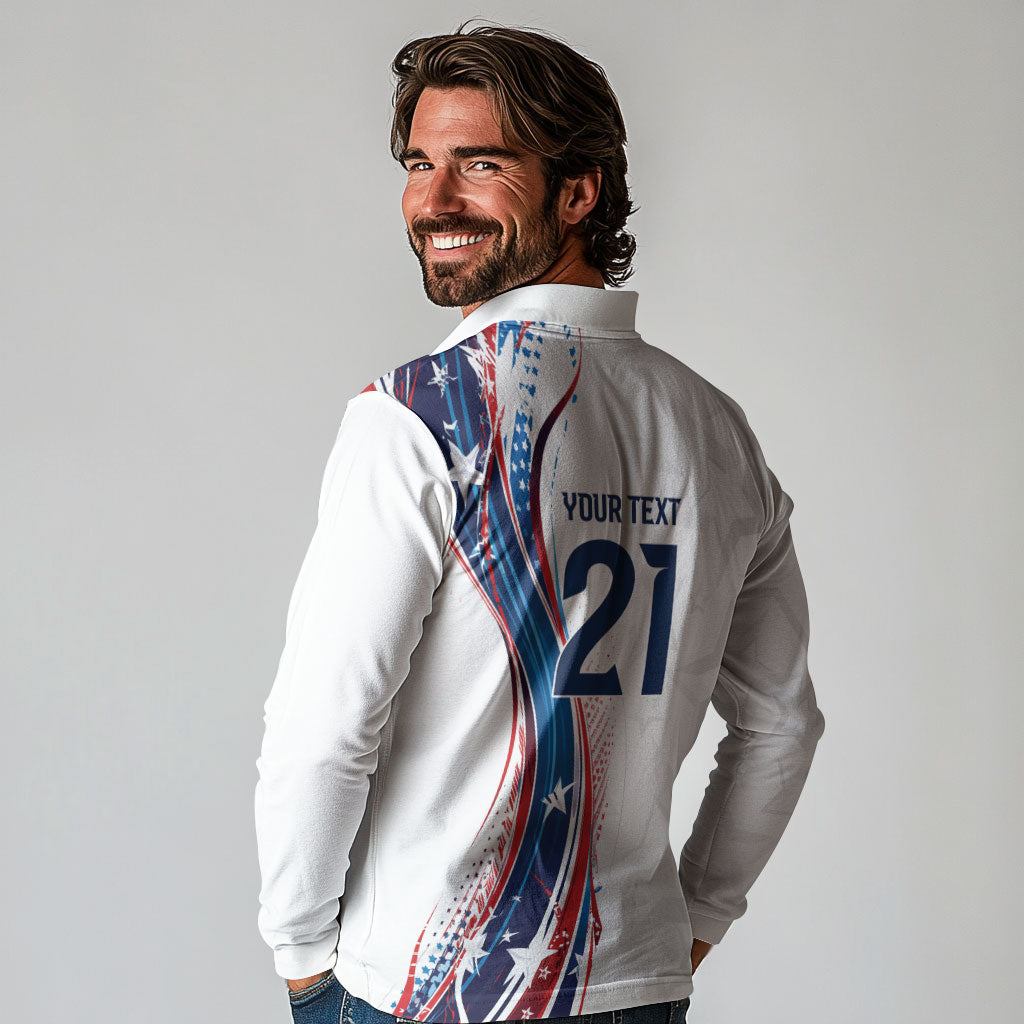 2026 Rugby Nations Series Custom United States Long Sleeve Polo Shirt Bald Eagle Heritage