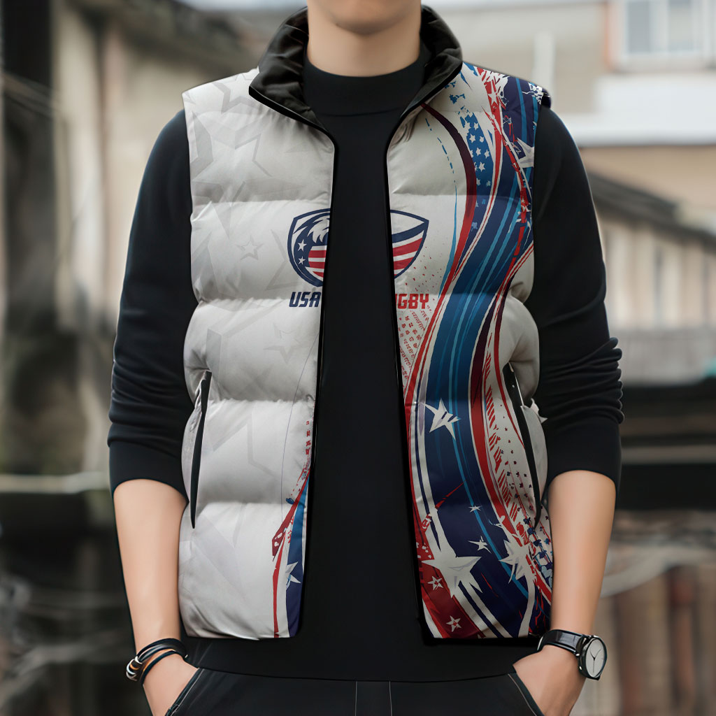 2026 Rugby Nations Series Custom United States Sleeveless Puffer Jacket Bald Eagle Heritage