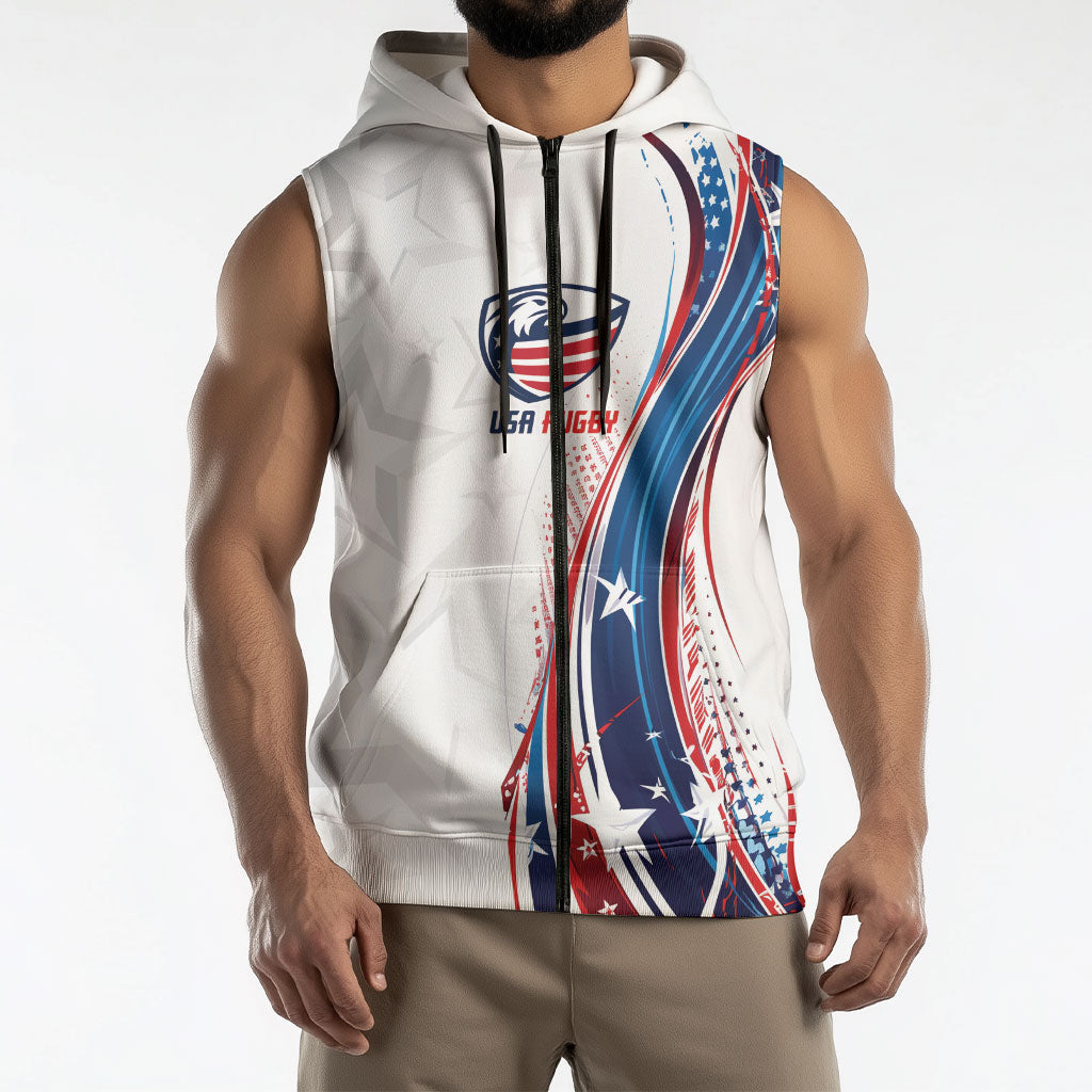2026 Rugby Nations Series Custom United States Sleeveless Zip Hoodie Bald Eagle Heritage
