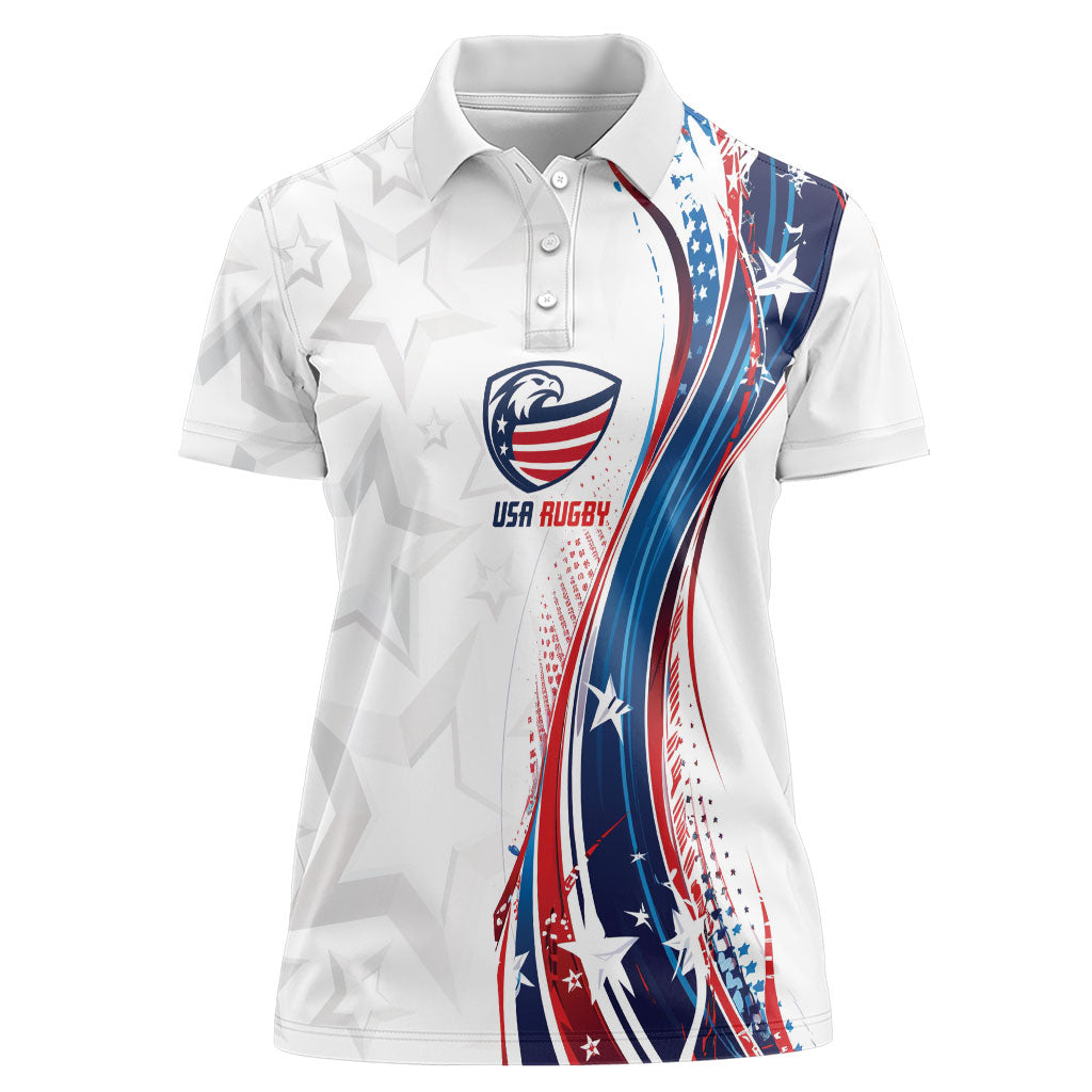 2026 Rugby Nations Series Custom United States Women Polo Shirt Bald Eagle Heritage