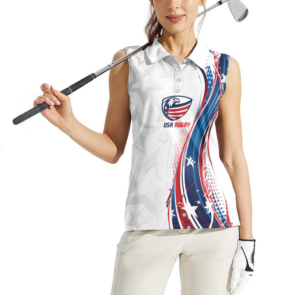 2026 Rugby Nations Series Custom United States Women Sleeveless Polo Shirt Bald Eagle Heritage