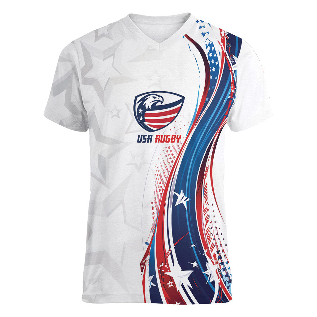 2026 Rugby Nations Series Custom United States Women V-Neck T-Shirt Bald Eagle Heritage