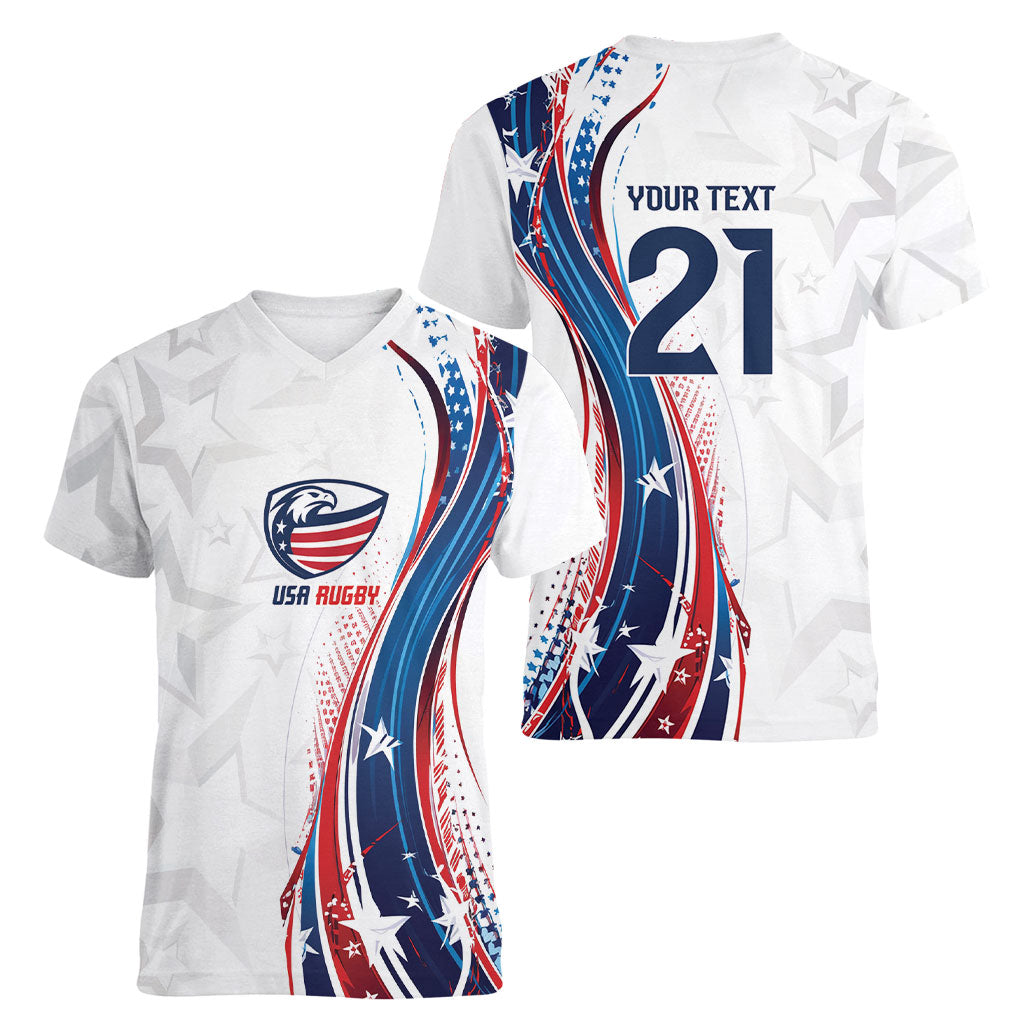 2026 Rugby Nations Series Custom United States Women V-Neck T-Shirt Bald Eagle Heritage