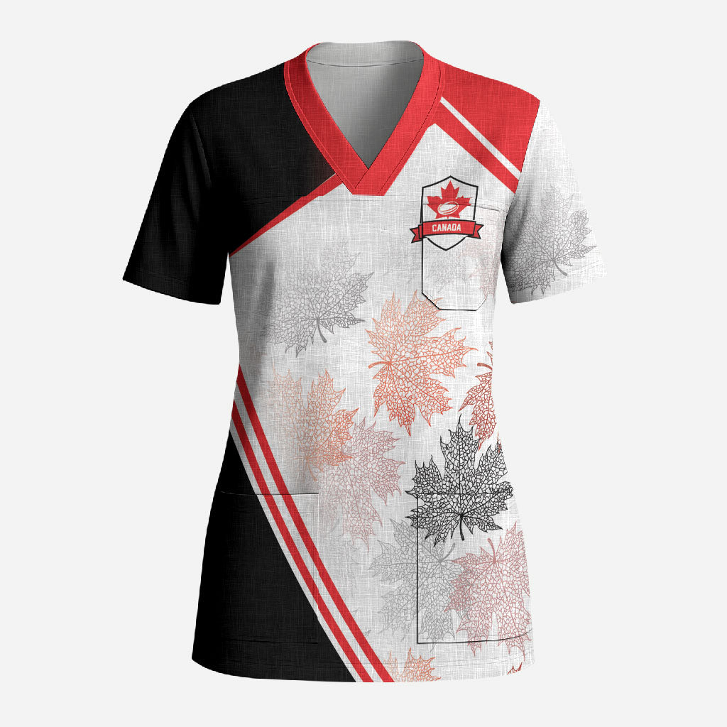 2026 Rugby Nations Series Custom Canada Scrub Top Les Rouges Maple Leaf