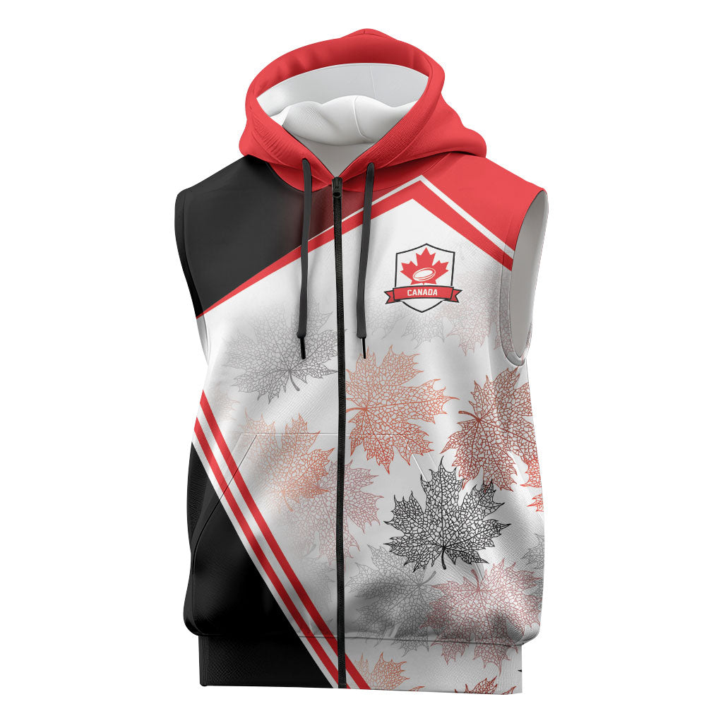 2026 Rugby Nations Series Custom Canada Sleeveless Zip Hoodie Les Rouges Maple Leaf