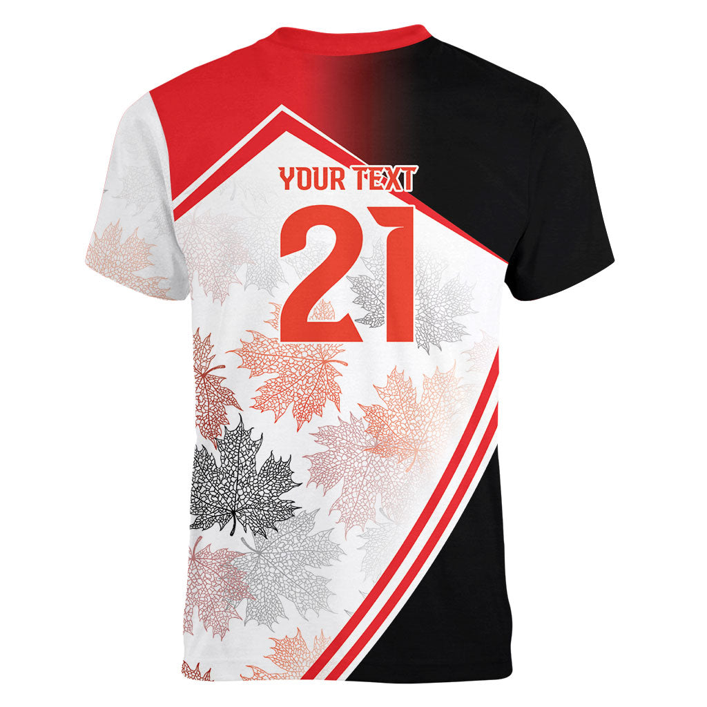 2026 Rugby Nations Series Custom Canada Women V-Neck T-Shirt Les Rouges Maple Leaf