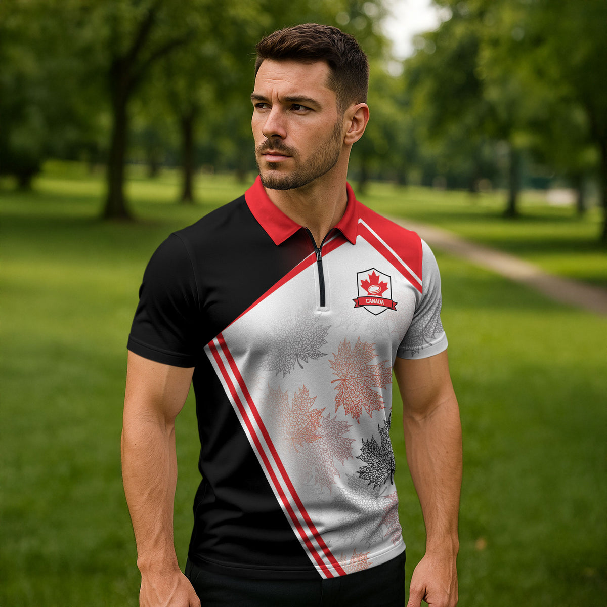 2026 Rugby Nations Series Custom Canada Zipper Polo Shirt Les Rouges Maple Leaf