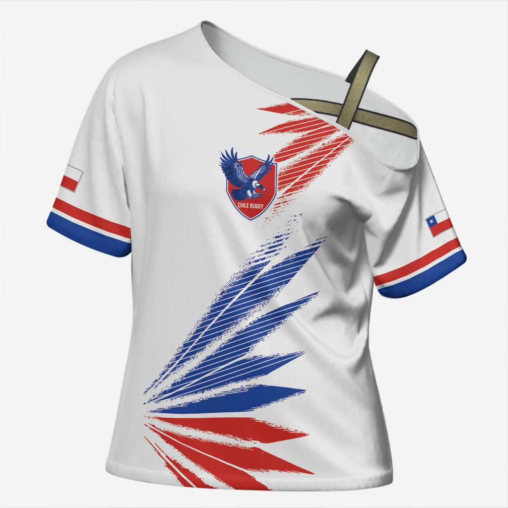2026 Rugby Nations Series Custom Chile Cross Shoulder Shirt Los Condores Eagle Bold Stripes Pride