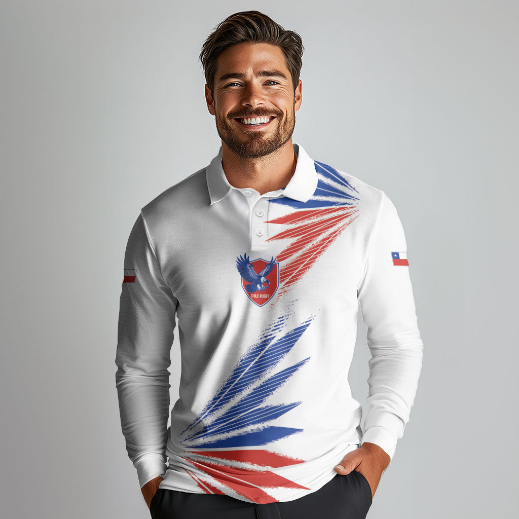 2026 Rugby Nations Series Custom Chile Long Sleeve Polo Shirt Los Condores Eagle Bold Stripes Pride