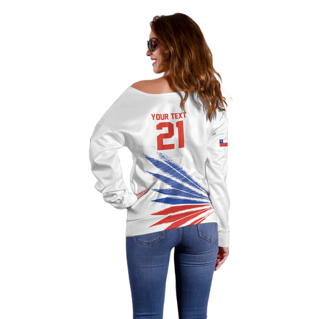 2026 Rugby Nations Series Custom Chile Off Shoulder Sweater Los Condores Eagle Bold Stripes Pride