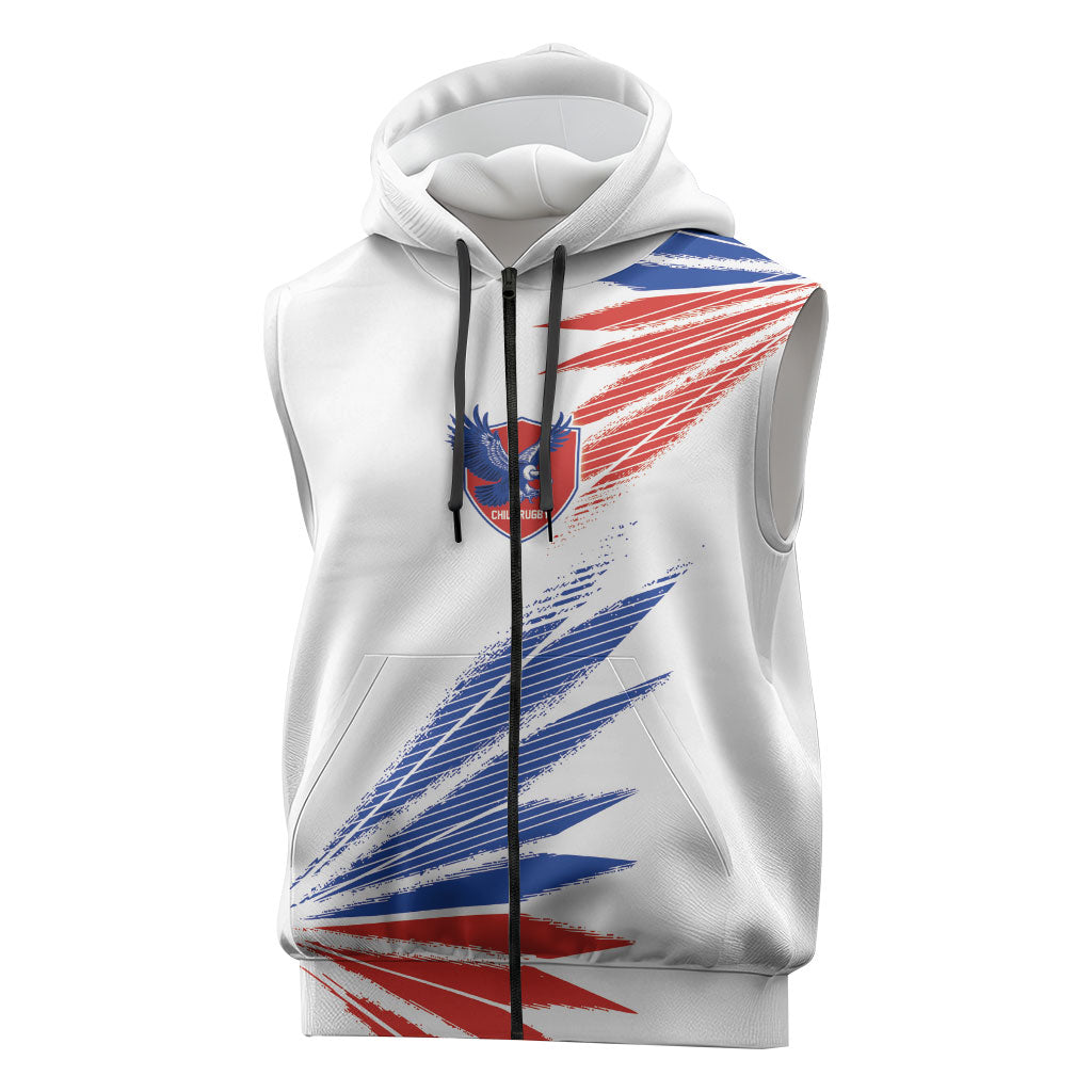 2026 Rugby Nations Series Custom Chile Sleeveless Zip Hoodie Los Condores Eagle Bold Stripes Pride