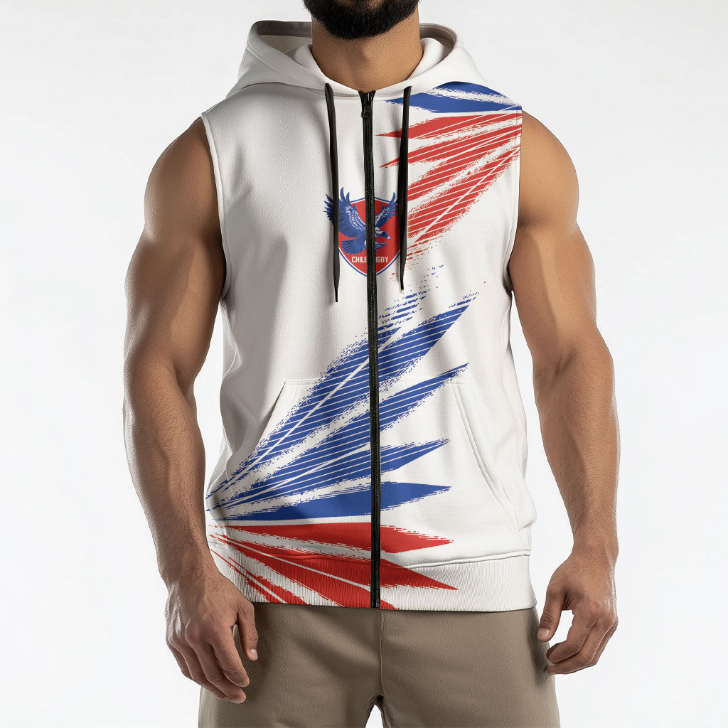 2026 Rugby Nations Series Custom Chile Sleeveless Zip Hoodie Los Condores Eagle Bold Stripes Pride