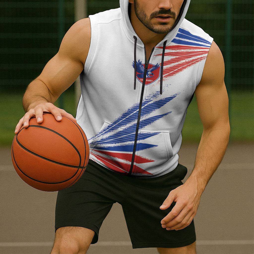 2026 Rugby Nations Series Custom Chile Sleeveless Zip Hoodie Los Condores Eagle Bold Stripes Pride