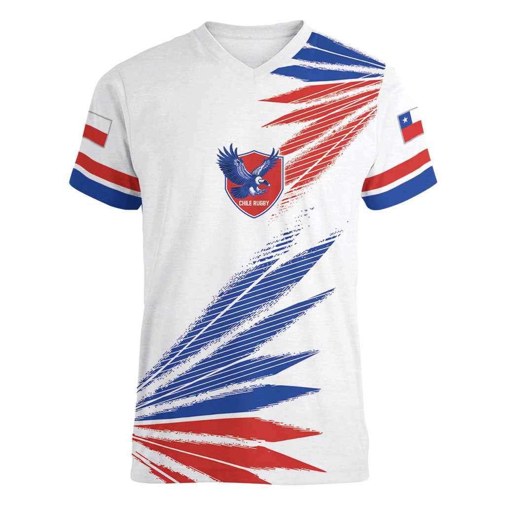 2026 Rugby Nations Series Custom Chile Women V-Neck T-Shirt Los Condores Eagle Bold Stripes Pride
