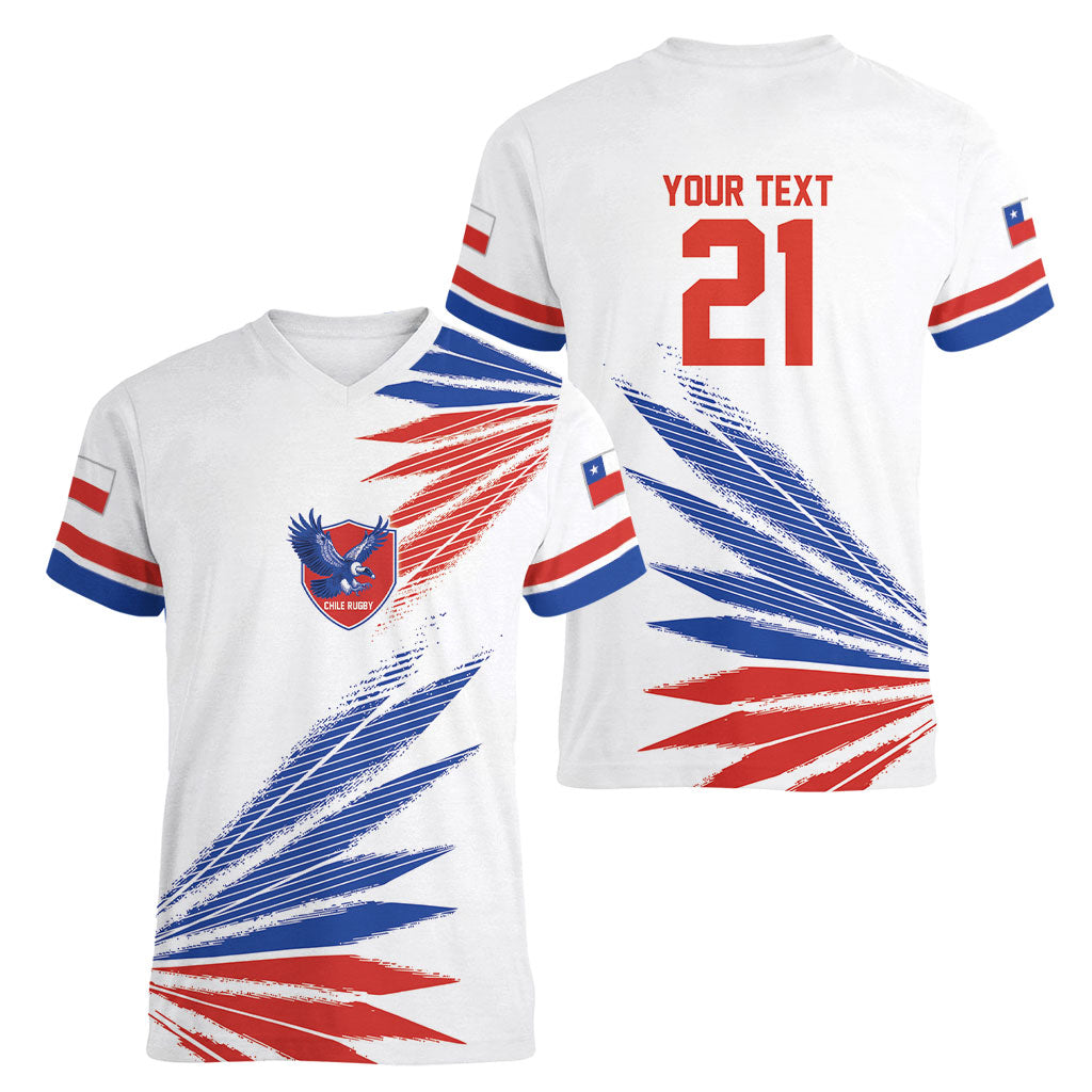 2026 Rugby Nations Series Custom Chile Women V-Neck T-Shirt Los Condores Eagle Bold Stripes Pride