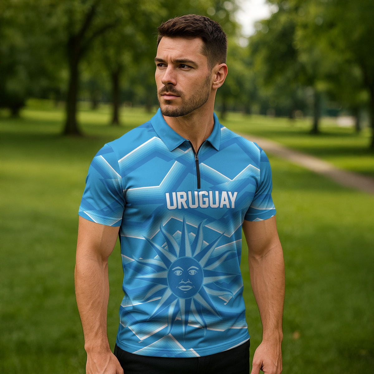 2026 Rugby Nations Series Custom Uruguay Zipper Polo Shirt Los Teros Sun Of May