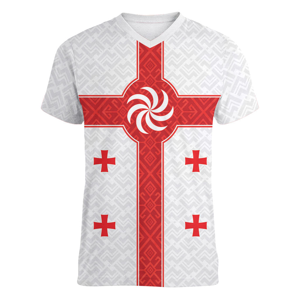 2026 Rugby Nations Series Custom Georgia Women V-Neck T-Shirt Lelo Warriors