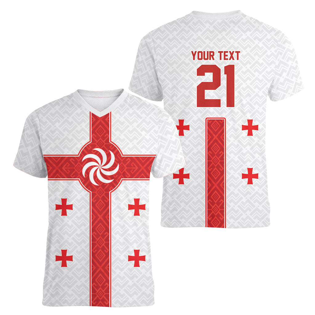2026 Rugby Nations Series Custom Georgia Women V-Neck T-Shirt Lelo Warriors
