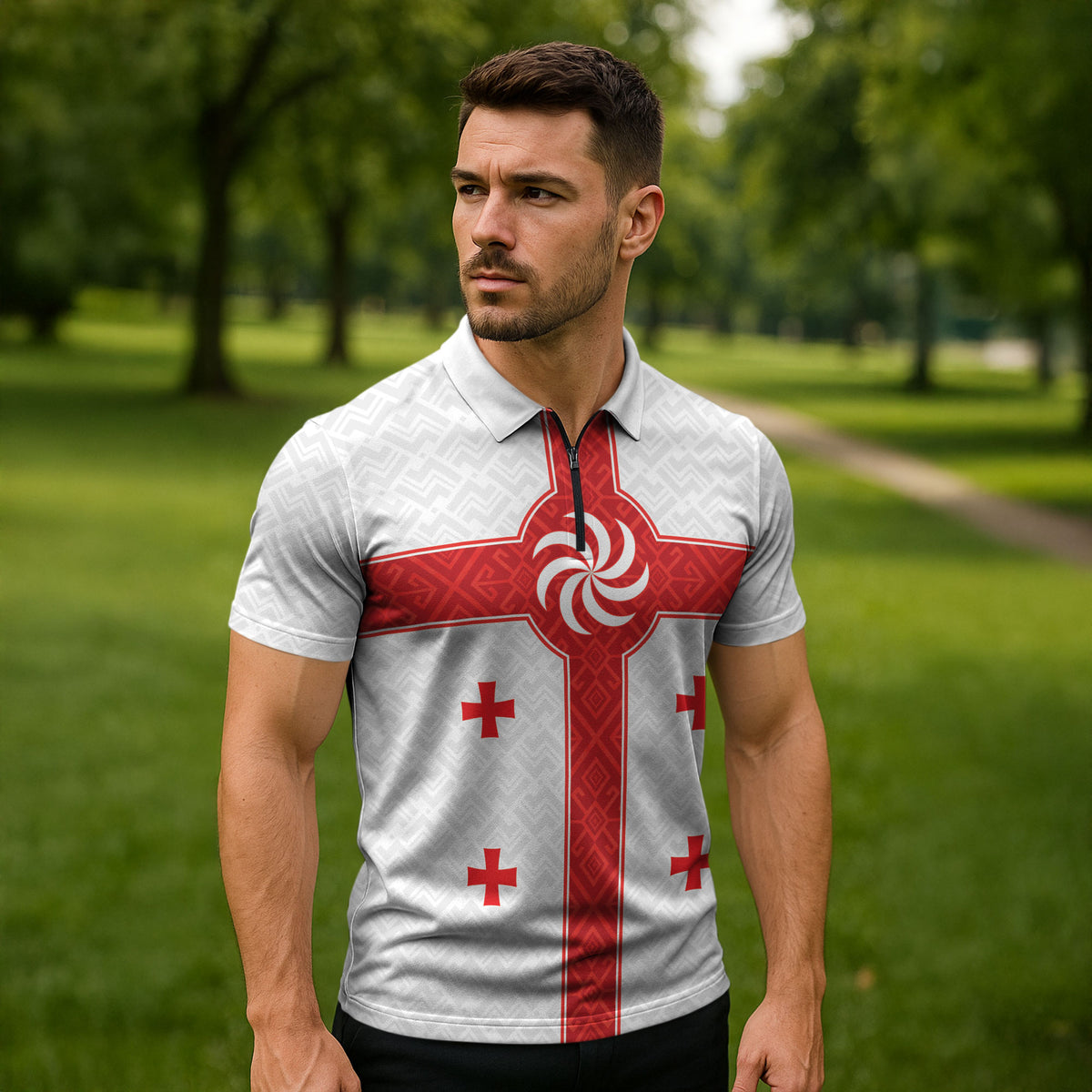 2026 Rugby Nations Series Custom Georgia Zipper Polo Shirt Lelo Warriors