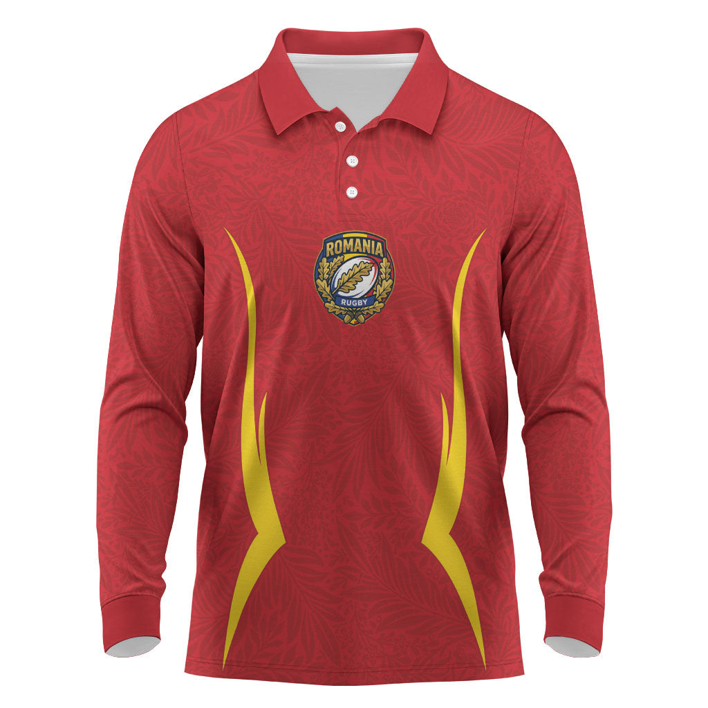 2026 Rugby Nations Series Custom Romania Long Sleeve Polo Shirt Stejarii Oaks Carpathian Pattern