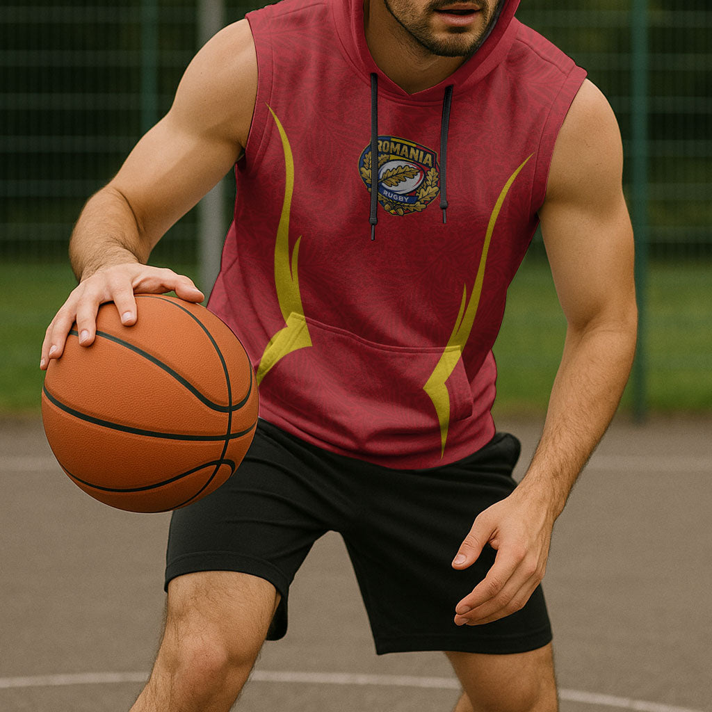 2026 Rugby Nations Series Custom Romania Sleeveless Hoodie Stejarii Oaks Carpathian Pattern
