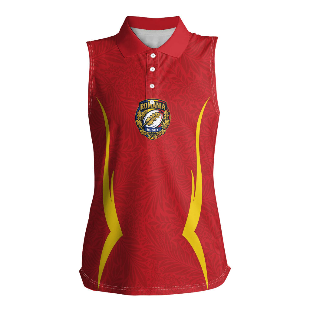 2026 Rugby Nations Series Custom Romania Women Sleeveless Polo Shirt Stejarii Oaks Carpathian Pattern