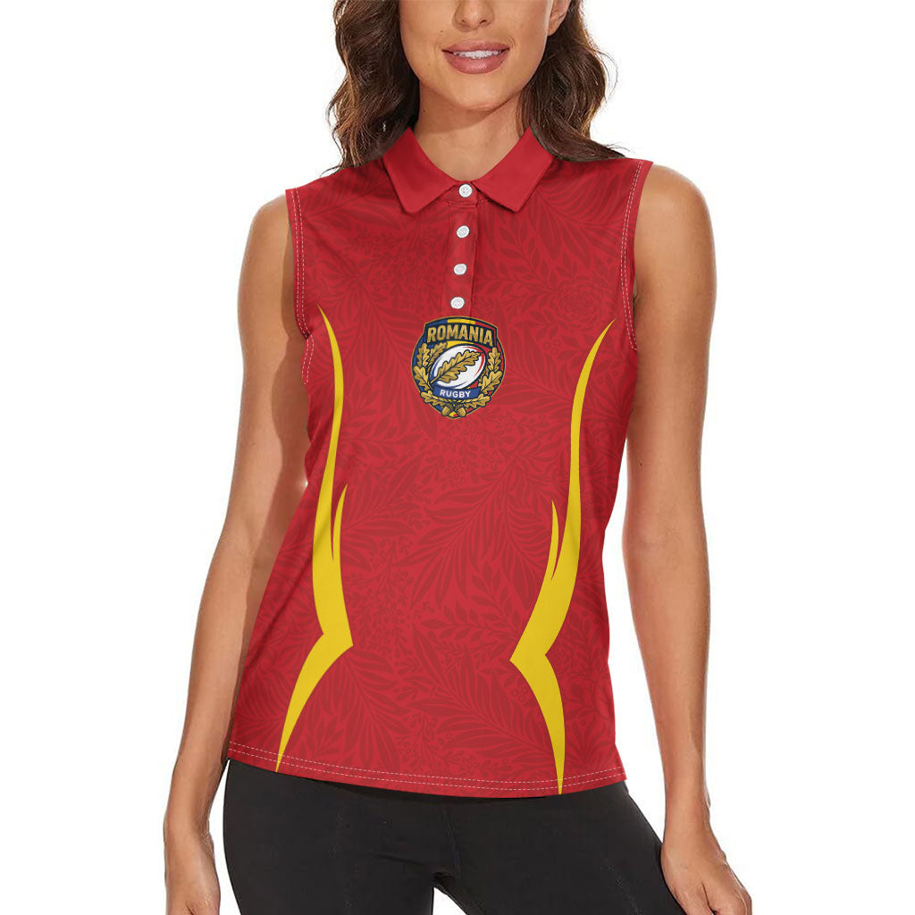 2026 Rugby Nations Series Custom Romania Women Sleeveless Polo Shirt Stejarii Oaks Carpathian Pattern