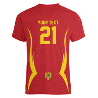 2026 Rugby Nations Series Custom Romania Women V-Neck T-Shirt Stejarii Oaks Carpathian Pattern