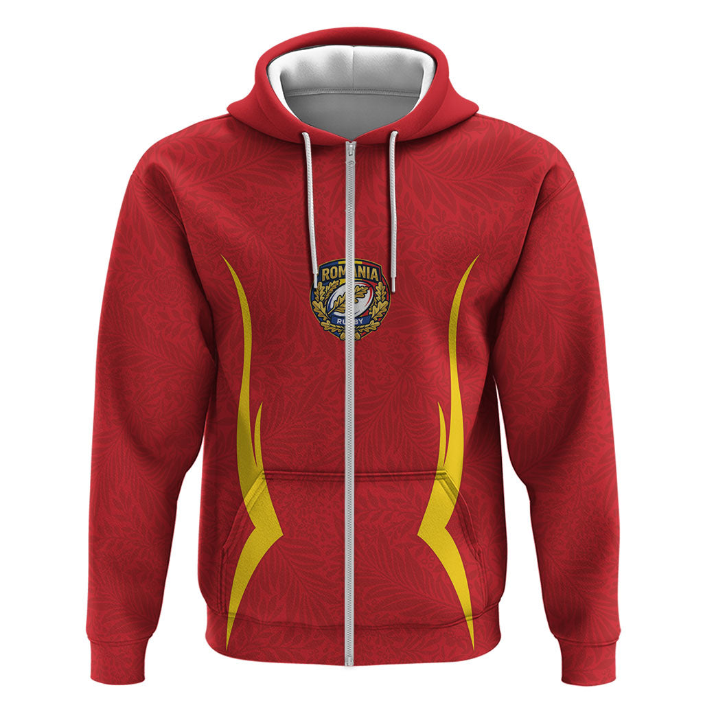 2026 Rugby Nations Series Custom Romania Zip Hoodie Stejarii Oaks Carpathian Pattern