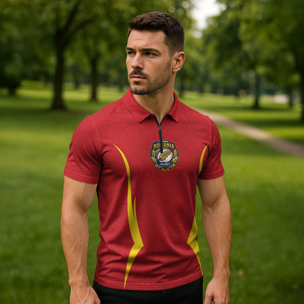 2026 Rugby Nations Series Custom Romania Zipper Polo Shirt Stejarii Oaks Carpathian Pattern
