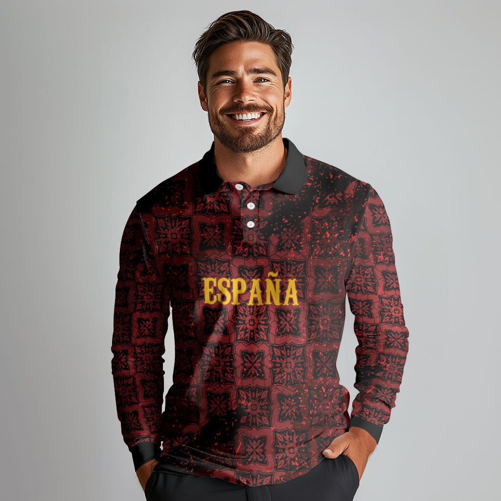 2026 Rugby Nations Series Custom Spain Long Sleeve Polo Shirt Los Leones Iberian XV Heritage