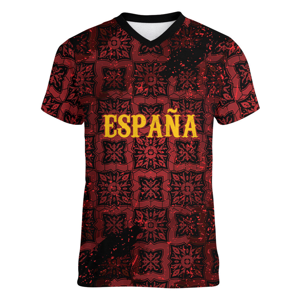 2026 Rugby Nations Series Custom Spain Women V-Neck T-Shirt Los Leones Iberian XV Heritage