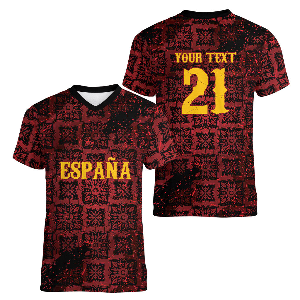 2026 Rugby Nations Series Custom Spain Women V-Neck T-Shirt Los Leones Iberian XV Heritage